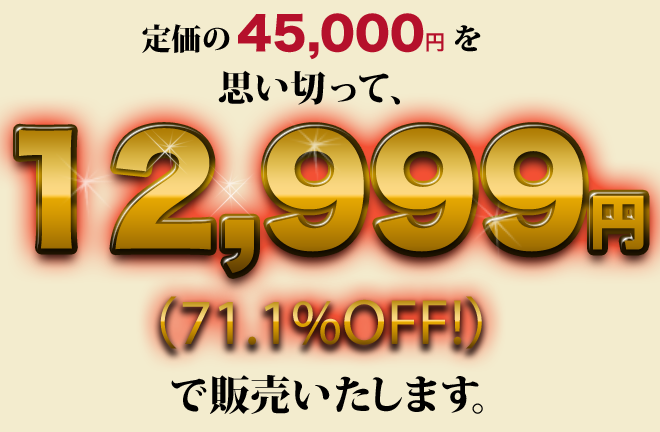 定価の45,000円を思い切って12999円（71.1％OFF！）で販売いたします。
